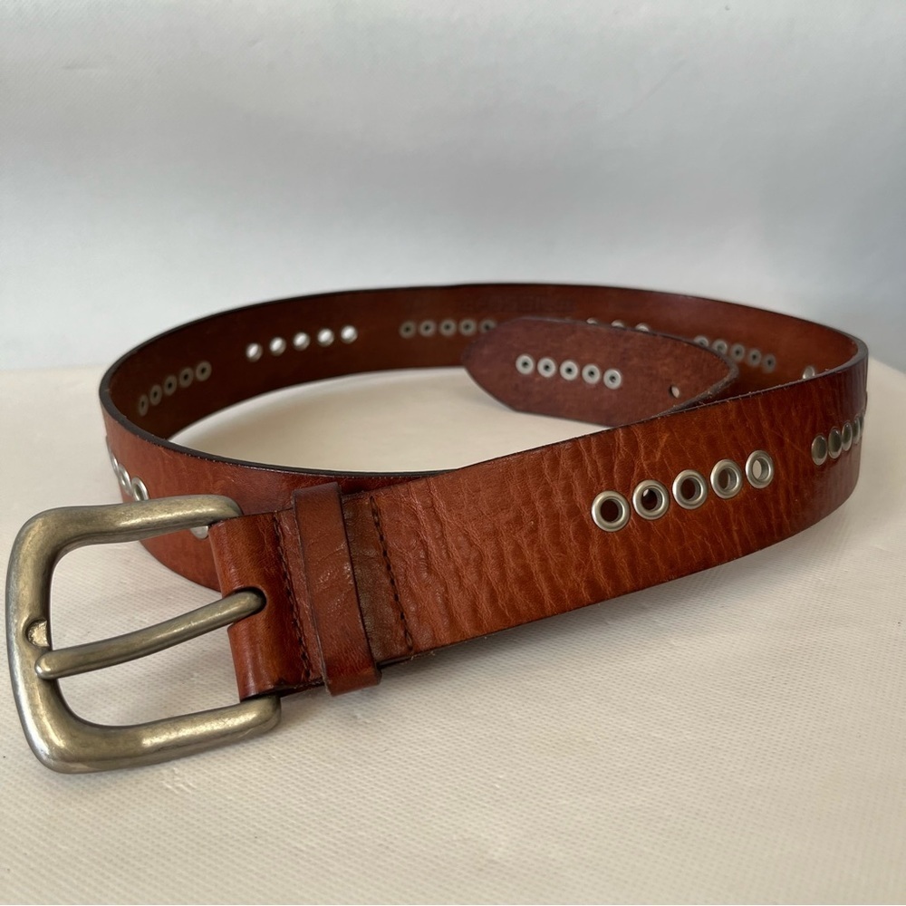Fossil Brown Leather Wide Silver Grommet Belt